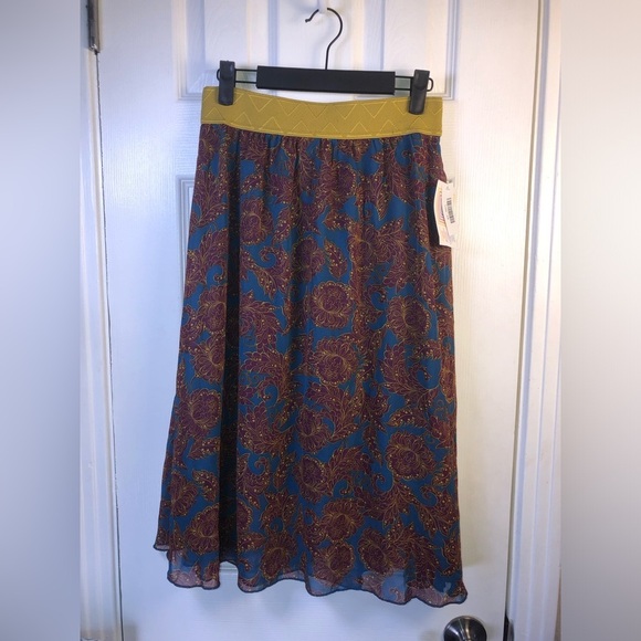 LuLaRoe Dresses & Skirts - Floral Print A-Line Skirt with Mustard Waistband XS NWT Lola